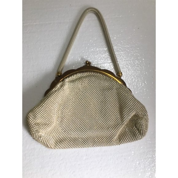 Vintage Whiting & Davis Mesh Purse kiss lock handbag USA White Cream - Picture 5 of 7